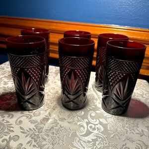 6 Vintage Luminarc Cristal D'Arques Durand Ruby Red Tumbler Glass ~ France